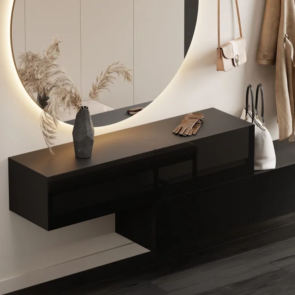 Hallway Furniture Coat Rack Wall Cabinet 160 cm Double Black