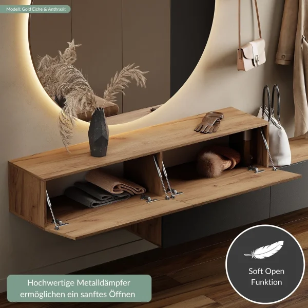 Hallway Furniture Coat Rack Wall Cabinet 160 cm Double Black
