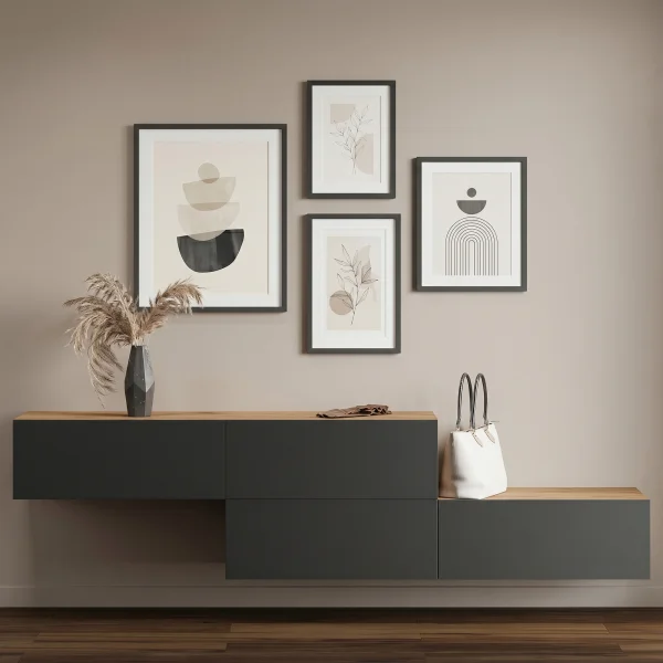 Mueble de pasillo, armario de pared doble de 160 cm, roble dorado / antracita