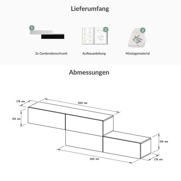 Mobili per corridoio - Appendiabiti - Armadio sospeso 160 cm doppio - Nero/bianco