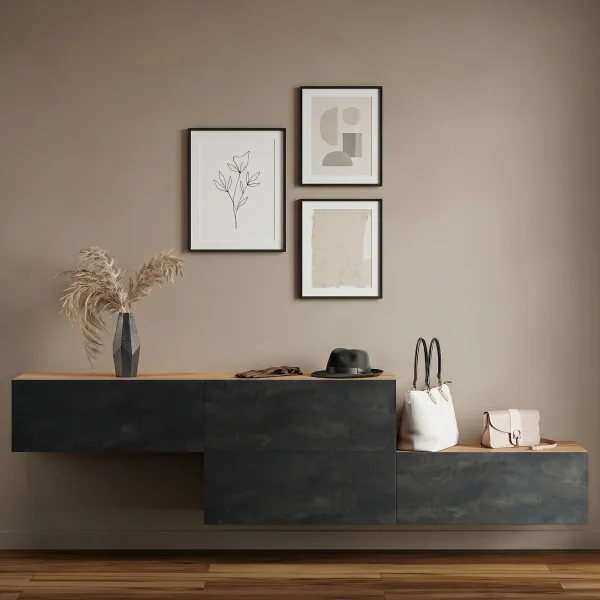 Flur Möbel Garderobe Hängeschrank 160cm doppelt Gold Eiche / Schwarz Charcoal
