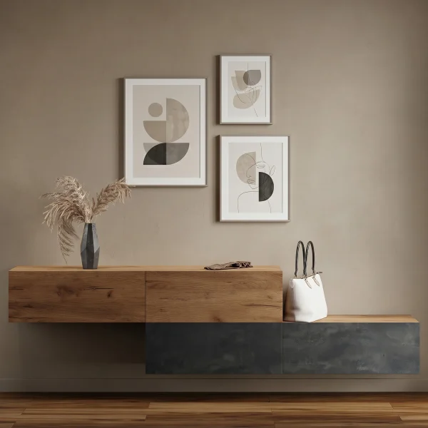 Meuble dentrée, penderie murale 160 cm double, chêne doré / noir charbon - chêne doré