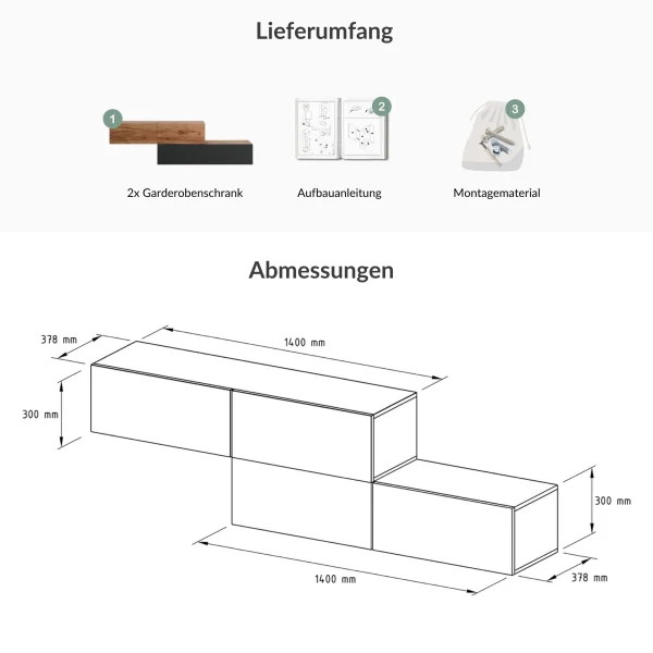 Mobili per lingresso - Appendiabiti a muro doppio da 140 cm in rovere dorato / antracite - Rovere dorato