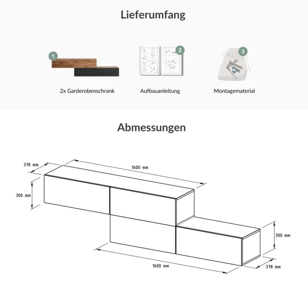 Mobili per lingresso - Appendiabiti a muro doppio da 160 cm, rovere dorato / antracite - rovere dorato