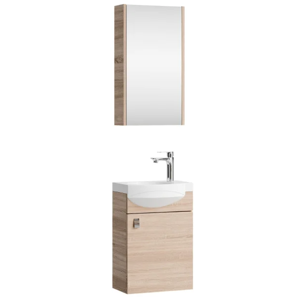 Badmöbel Set mit Waschtisch inkl. Waschbecken und Spiegelschrank 40 cm, sonoma eiche