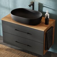 Sink base cabinet 90 cm gold oak / anthracite with sink...