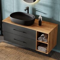 Sink base cabinet 120 cm gold oak / anthracite with sink...