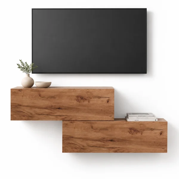 WEST TV-Board Set 2x 100 cm in Gold Eiche - versetzt montierbar