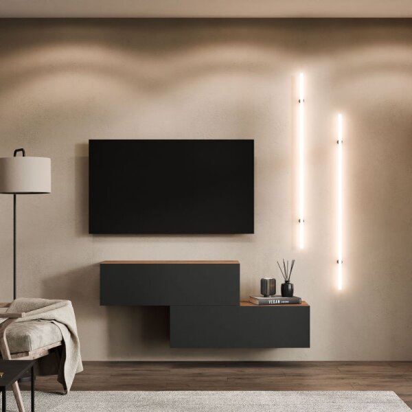 TV Lowboard Set – 200 cm (2×100) Gold Eiche/Anthrazit