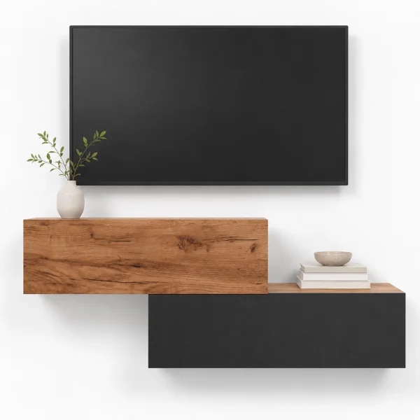 WEST TV-Board Set 2x 100 cm in Gold Eiche und Anthrazit - versetzt montierbar