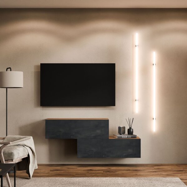TV-Board Set – 200 cm Gold Eiche/Schwarz Charcoal