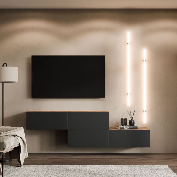 TV-Board Set – 2×140 cm, Gold Eiche/Anthrazit