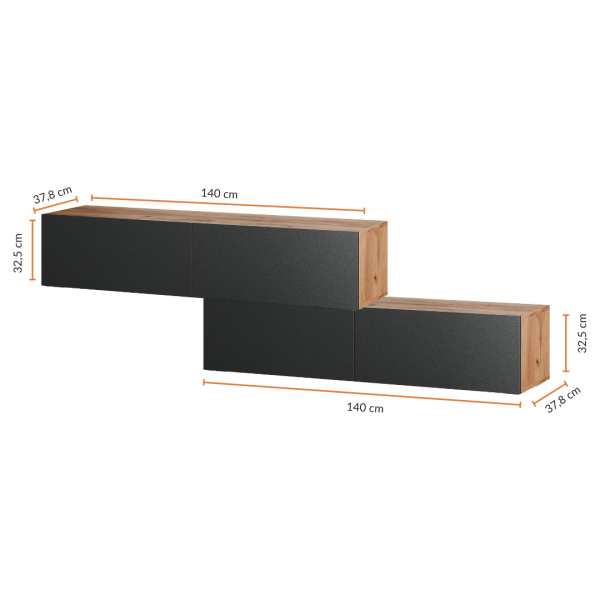 TV-Board Set – 2×140 cm, Gold Eiche/Anthrazit