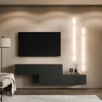 WEST TV-Board Set 2x 140 cm in Gold Eiche  / Anthrazit -...