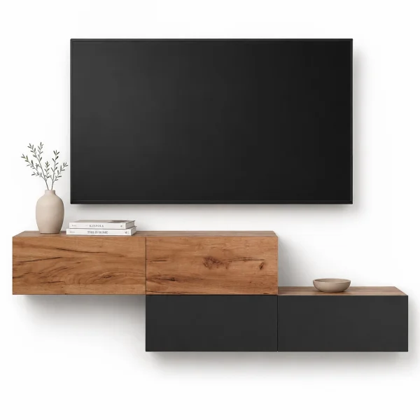 WEST TV Stand Set (2 x 140 cm) in Gold Oak and Anthracite - can be assembled in a staggered configuration