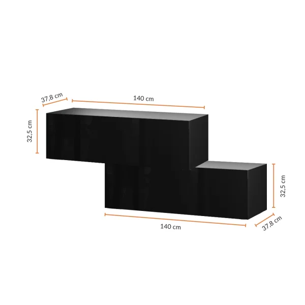 WEST TV-Board Set 2x 140 cm in Schwarz - versetzt montierbar