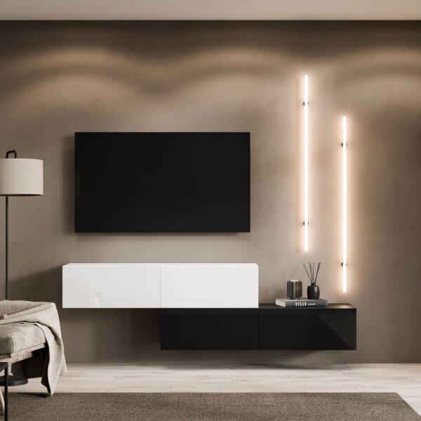 TV-Board WEST – 2×140 cm Schwarz/Weiß