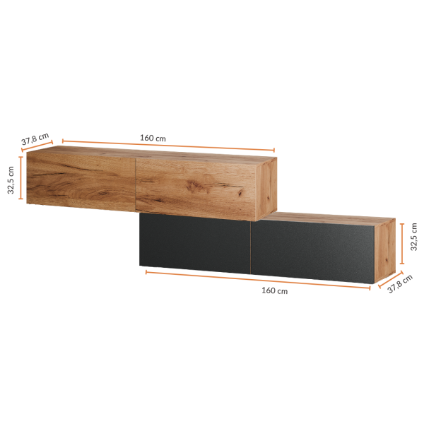TV-Lowboard-Set – 2×160 cm Gold Eiche/Anthrazit