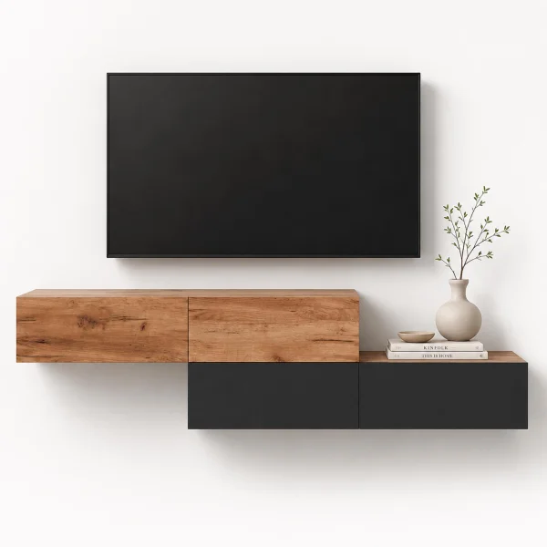 WEST TV-Board Set 2x 160 cm in Gold Eiche und Anthrazit - versetzt montierbar