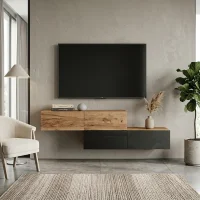 WEST TV-Board Set 2x 160 cm in Gold Eiche und Charcoal -...
