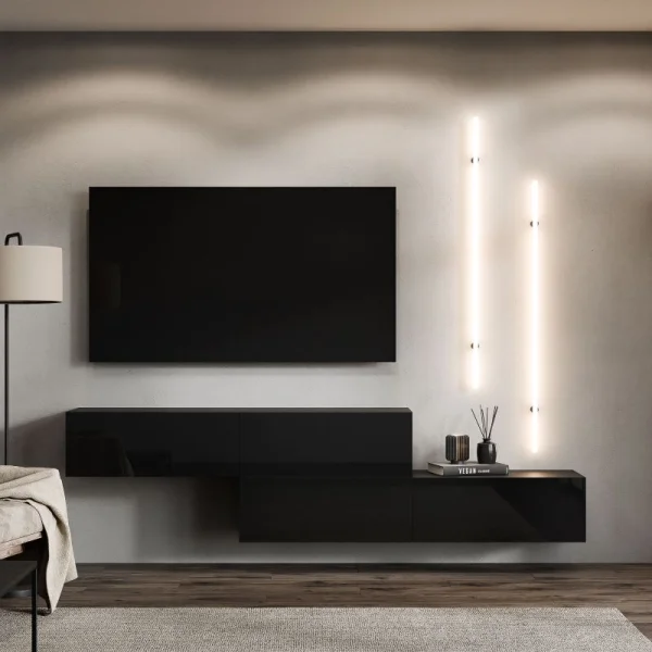 WEST TV-Board Set 2x 160 cm in Schwarz - versetzt montierbar