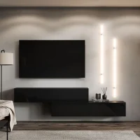 WEST TV-Board Set 2x 160 cm in Schwarz - versetzt montierbar