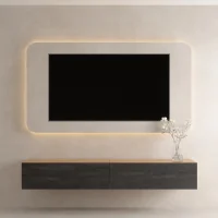 Meuble TV WEST Ch&ecirc;ne dor&eacute; / Noir Charcoal...