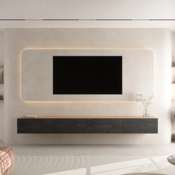 Mueble para TV WEST en roble dorado / negro carbón, 280 cm (2 x 140 cm)