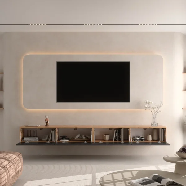 Mueble para TV WEST en roble dorado / negro carbón, 280 cm (2 x 140 cm)