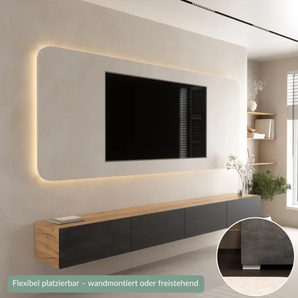 Mueble para TV WEST en roble dorado / negro carbón, 280 cm (2 x 140 cm)