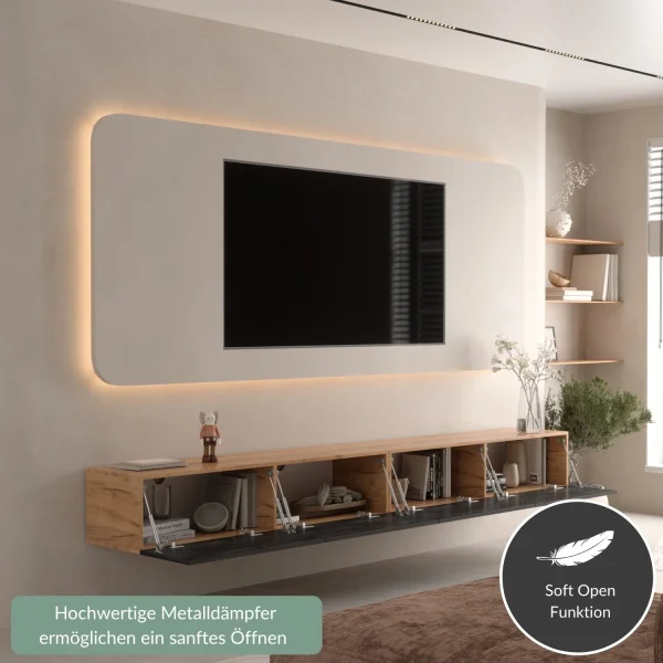 Mueble para TV WEST en roble dorado / negro carbón, 280 cm (2 x 140 cm)