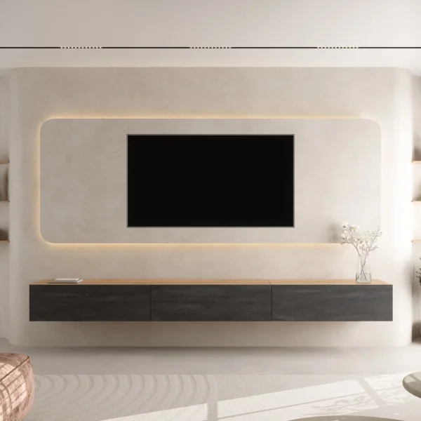 TV Board WEST Gold Oak / Charcoal Black 300 cm (3 x 100 cm)