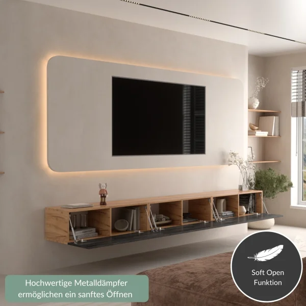 TV Board WEST Gold Oak / Charcoal Black 300 cm (3 x 100 cm)