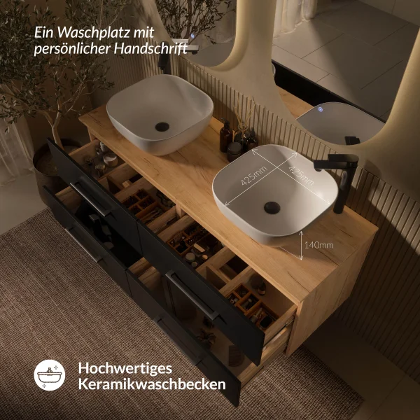 LUX Bathroom Furniture Set, 140 cm to 180 cm, with Sink and Mirror