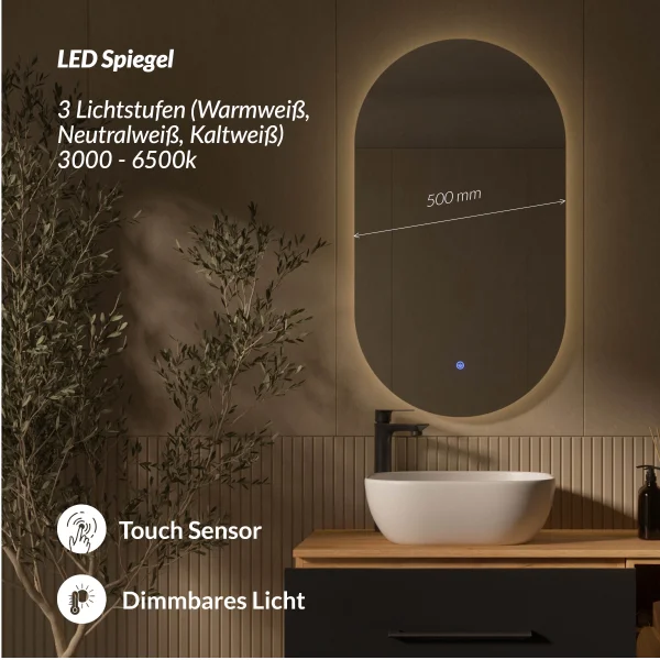 LUX Badmöbel-Set – 100 cm Gold Eiche/Anthrazit, Aufsatzwaschbecken 42 cm Weiß & LED Spiegel