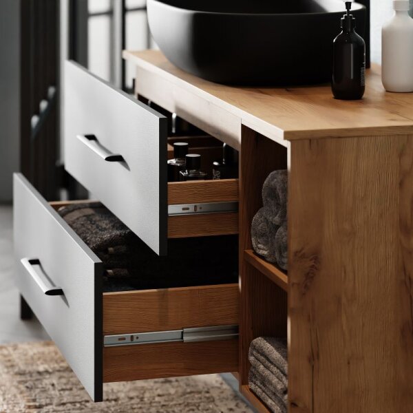 LUX Badmöbel-Set – 120 cm Gold Eiche/Anthrazit, Aufsatzwaschbecken 42 cm Schwarz