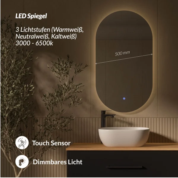 LUX Badmöbel-Set – 120 cm 42-cm Aufsatzwaschbecken Weiß & LED Spiegel