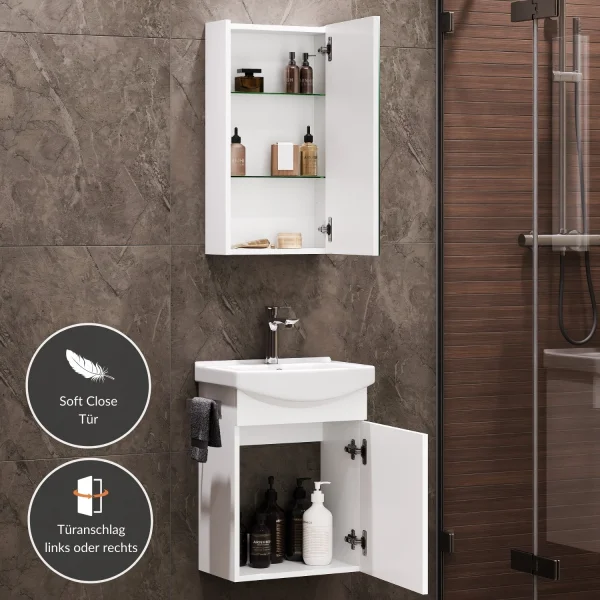 Badmöbel-Set mit Spiegelschrank 45cm (Weiß)
