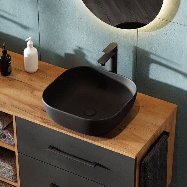 LUX Badmöbel-Set – 140 cm Gold Eiche/Anthrazit, 2 Becken, 2 Spiegel (ohne LED)