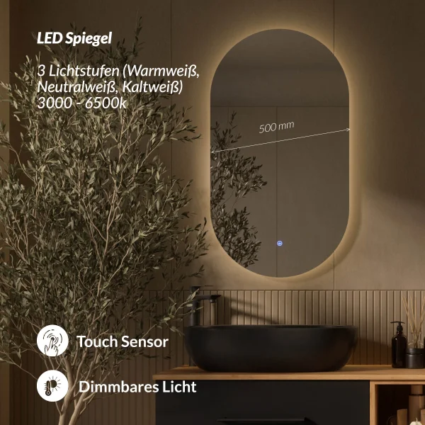 LUX Badmöbel-Set – 170 cm Doppelwaschtisch mit 2 Aufsatzwaschbecken 60 cm Schwarz  und 2 LED Spiegeln