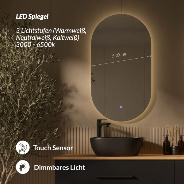 LUX Bathroom Furniture Set – 180 cm Golden Oak/Anthracite, 42-cm Countertop Washbasin Black & 50-cm Mirror without LED