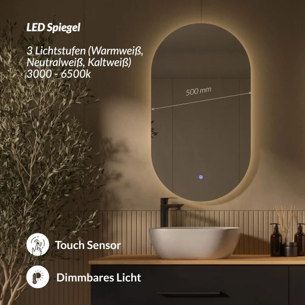 LUX Badmöbel-Set – 180 cm Gold Eiche/Anthrazit, Doppelwaschtisch mit 2× Aufsatzwaschbecken 42 cm Weiß & 2 LED Spiegeln