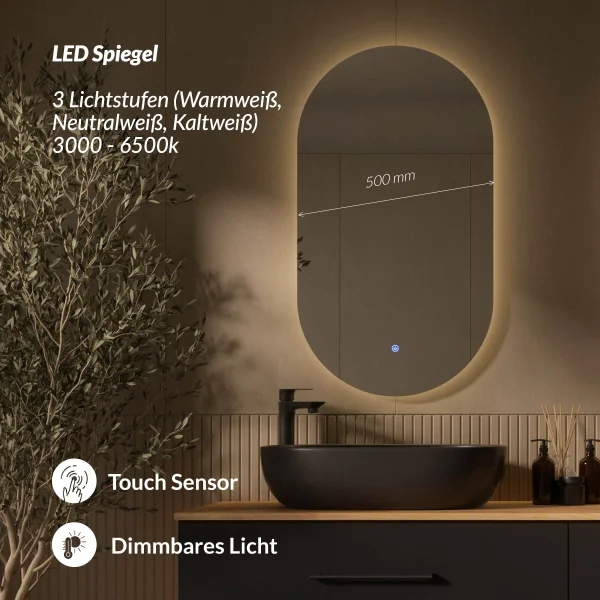 LUX Badezimmer-Set – 180 cm Gold Eiche/Anthrazit, Doppelwaschtisch mit 2×60-cm Aufsatzwaschbecken Schwarz & 2 LED Spiegeln