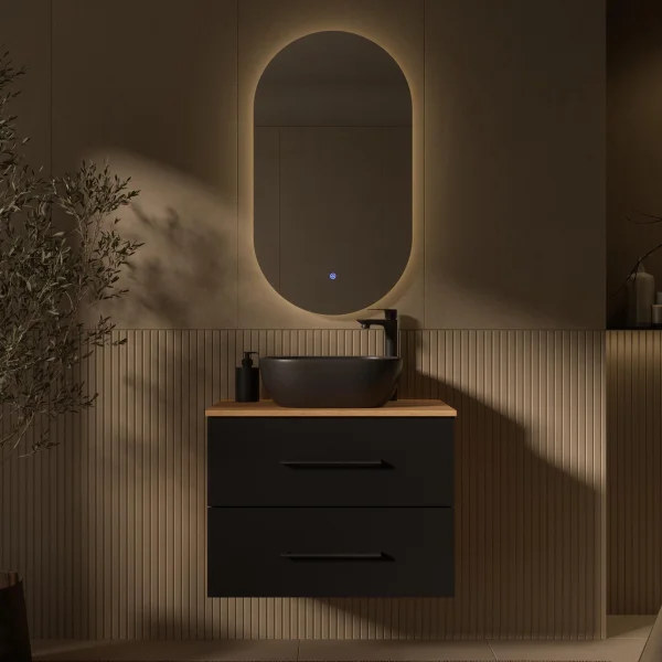 Ensemble de meubles de salle de bains LUX – 70 cm, chêne doré/anthracite, lavabo de 42 cm, miroir de 50 cm (sans LED)