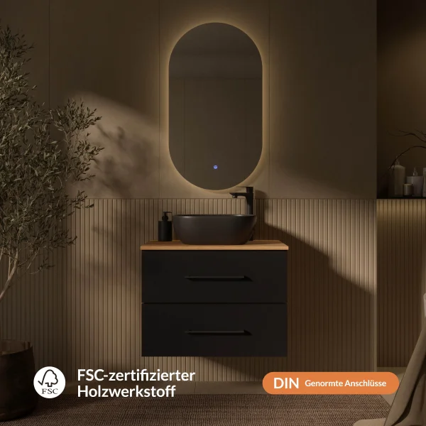 Ensemble de meubles de salle de bains LUX – 70 cm, chêne doré/anthracite, lavabo de 42 cm, miroir de 50 cm (sans LED)