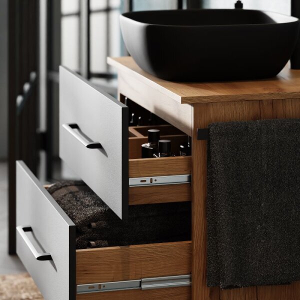 LUX Badmöbel-Set – 70 cm Gold Eiche/Anthrazit, 42-cm Becken, Spiegel 50 cm (ohne LED)