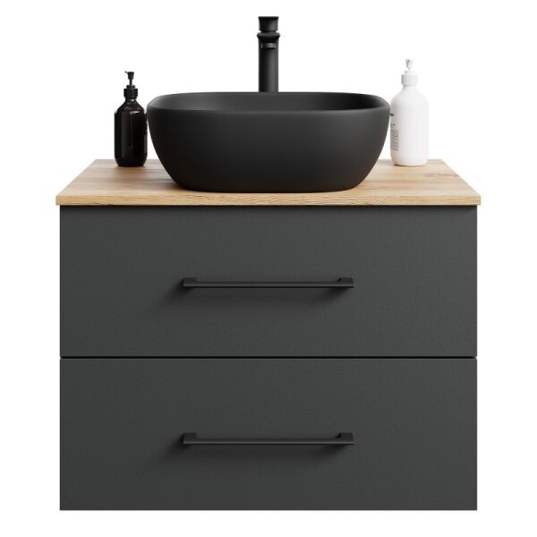 LUX Badmöbel-Set – 70 cm Gold Eiche/Anthrazit, 42-cm Becken, Spiegel 50 cm (ohne LED)