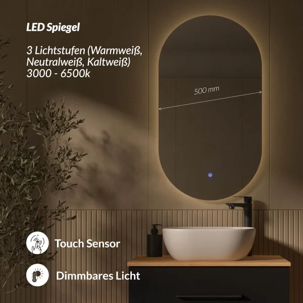 LUX Badmöbel-Set – 70 cm Gold Eiche/Anthrazit, 42-cm Aufsatzwaschbecken Weiß & LED Spiegel