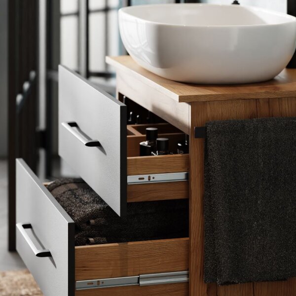 Bathroom Furniture Set LUX 70 cm with Washbasin White and Mirror – Anthracite/Golden Oak