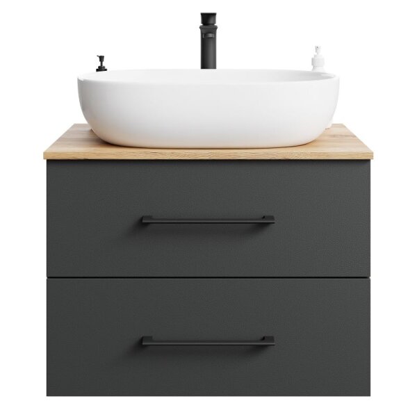 Bathroom Furniture Set LUX 70 cm with Washbasin White and Mirror – Anthracite/Golden Oak